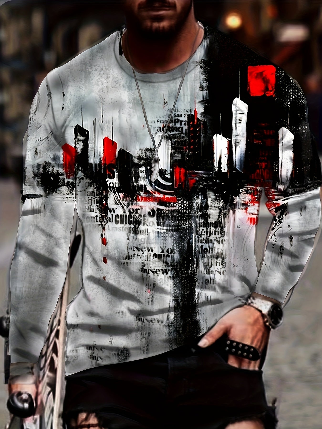 Graffiti 3D Print Men's Long Sleeve T-shirt Casual Graphic Top