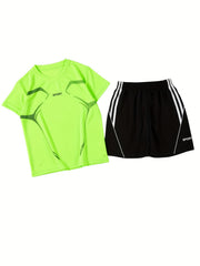 Boys Sport Suit Short Sleeves Tops & Bottoms for Basketball and Football