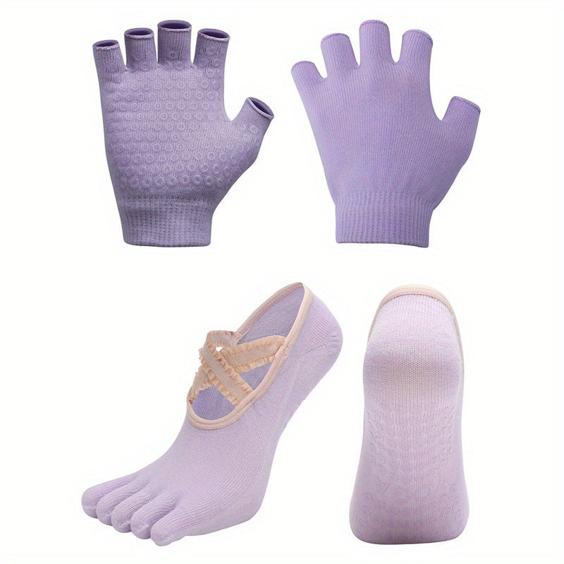 Non-Slip Gloves & Yoga Socks Set for Fitness Sports - Half Finger Gloves & Cross