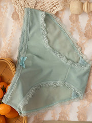 4pcs Lace Trim Bow Tie Briefs Seamless Stretchy Intimates Panties