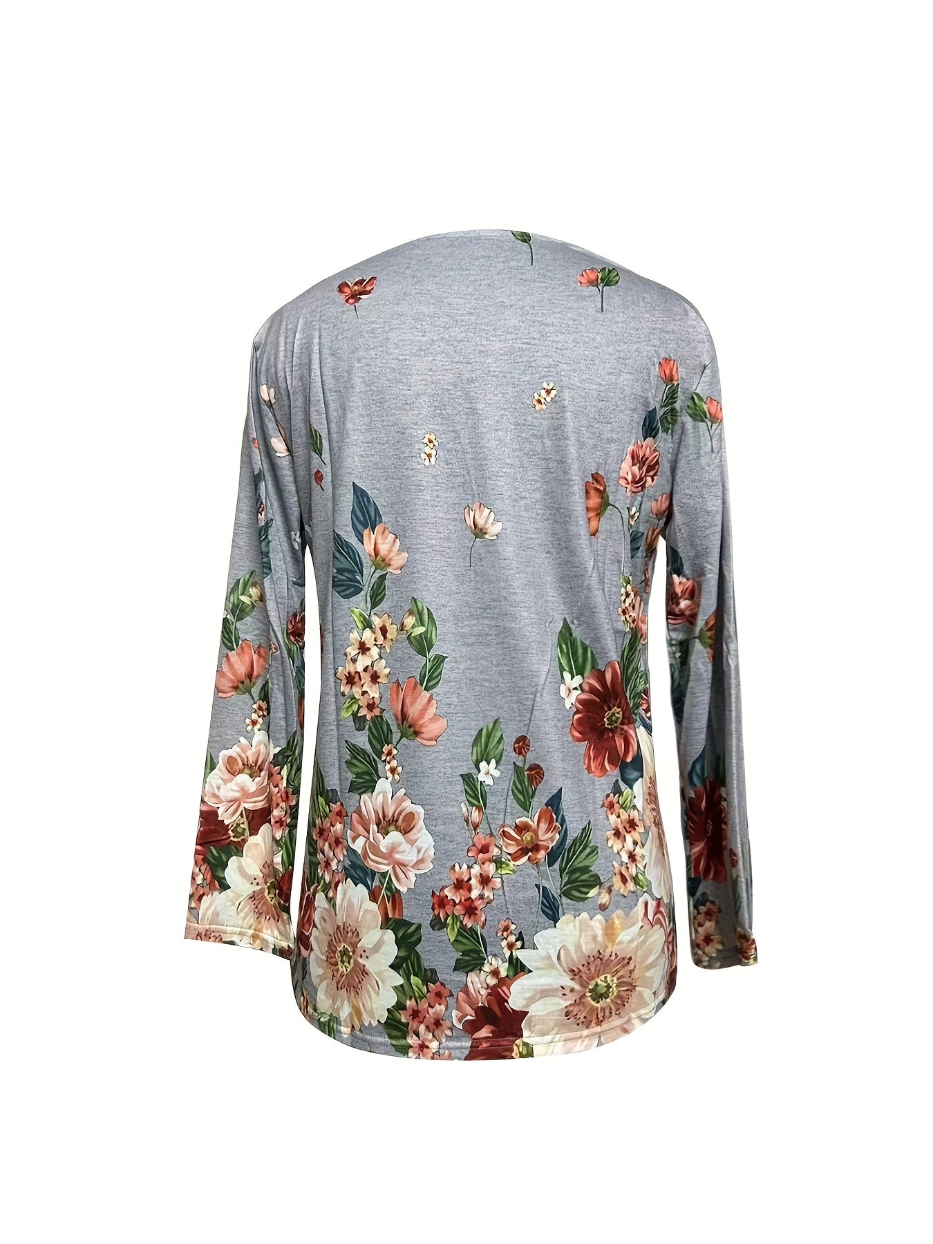 Floral Print Button Front Sweatshirt V Neck Long Sleeve
