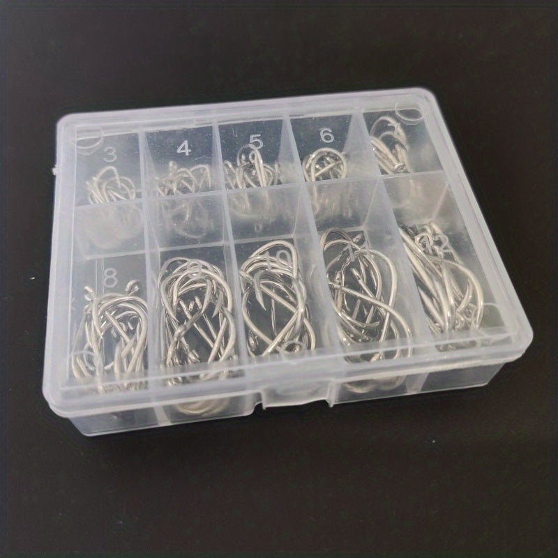 100pcs Carp Fishing Hooks Carbon Steel Storage Box Barbed Secure Hooksets