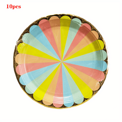 10pcs Rainbow Candy Plates and Napkins Set for Candy Party Decorations