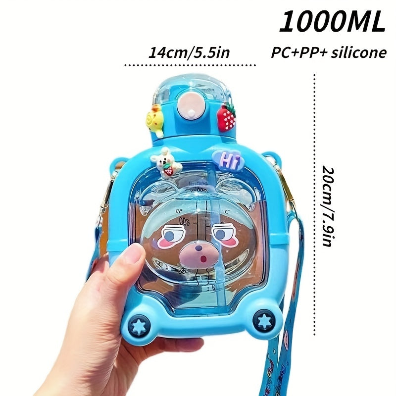 1000ml Cartoon Water Kettle Portable Double Drink Water Cup with 4 Random Stick