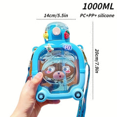 1000ml Cartoon Water Kettle Portable Double Drink Water Cup with 4 Random Stick
