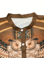 Tribal Feather Print Blouse Women's Long Sleeve Button Up Shirt