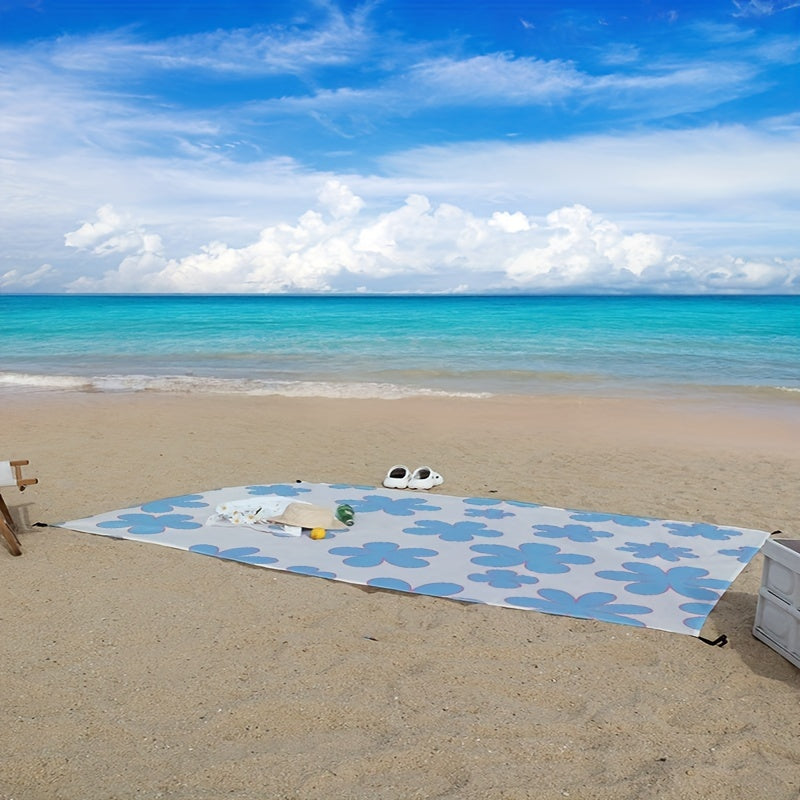 Portable Flower Print Beach Mat with Fixing Nails
