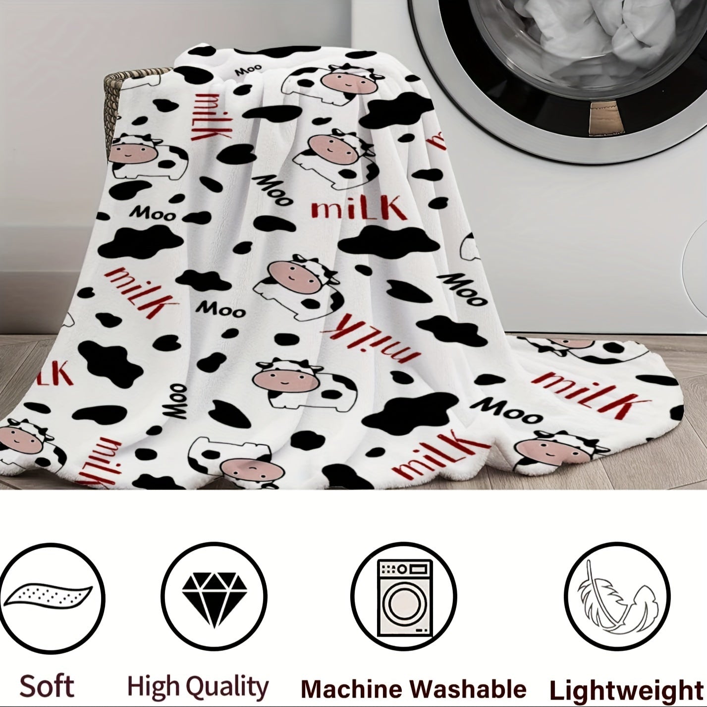 Cow Print Blanket Soft Warm Flannel Blanket for Home & Outdoor Use