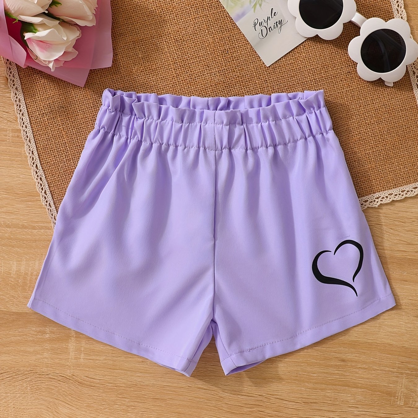 Toddler Girls Heart Graphic Paperbag Waist Sports Track Shorts