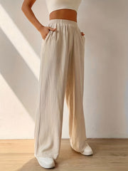 High Waist Wide Leg Pants with Dual Pockets for Women