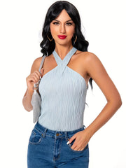 Ripple Slim Halter Top Sleeveless Summer Keyhole Sexy