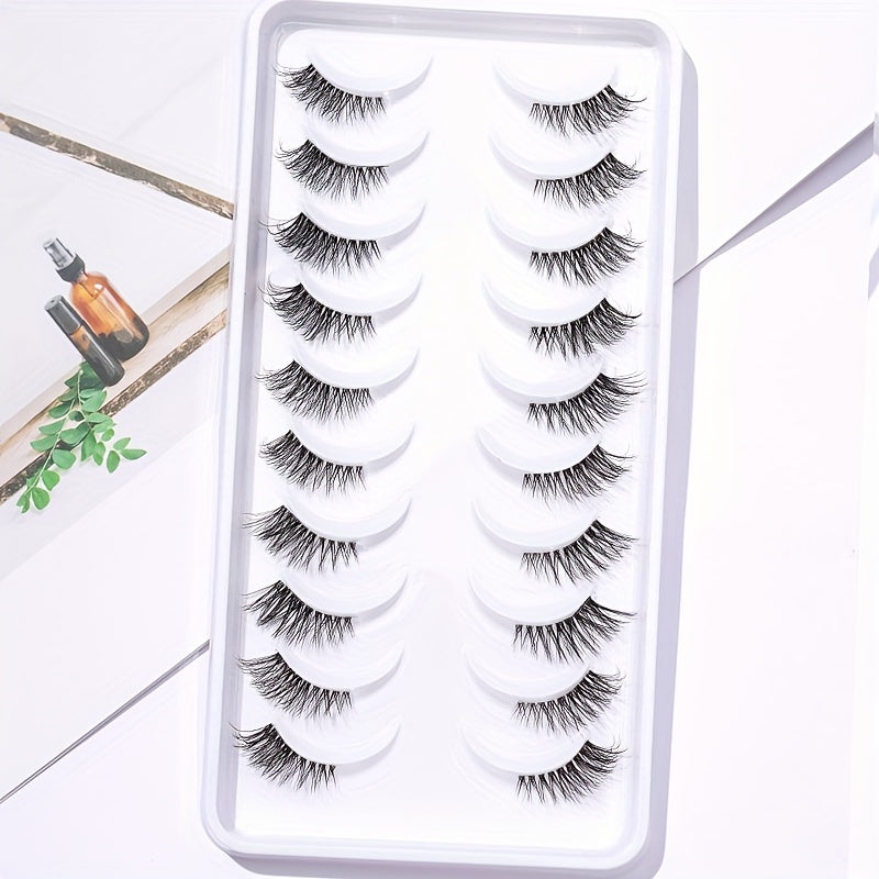 10 Pairs Natural Look Half Lashes Clear Band False Eyelashes