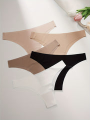 5 Seamless Solid Thongs Soft Comfy Stretchy Intimates Panties
