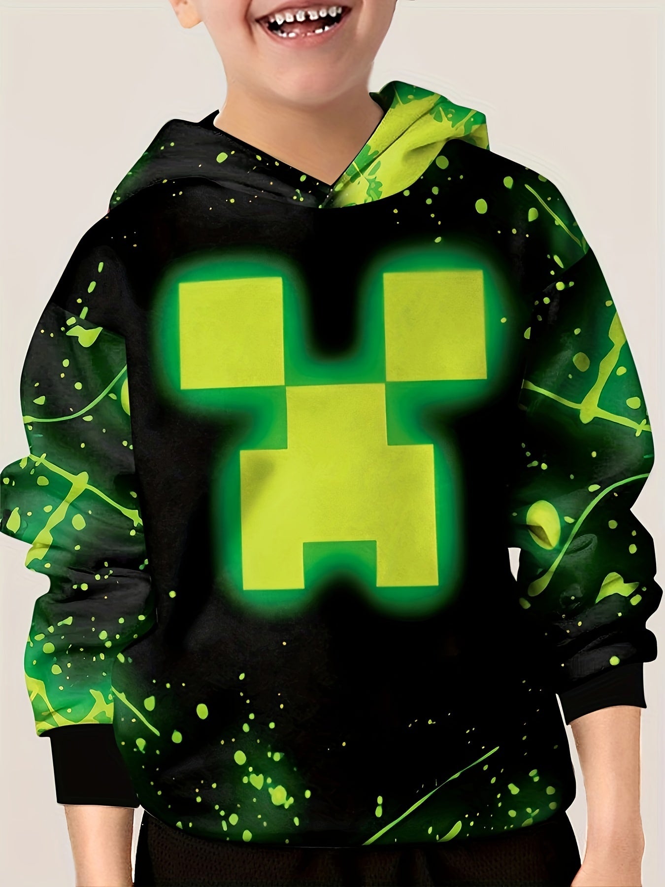 Cartoon Face 3D Print Kid's Hoodie Unisex Pullover