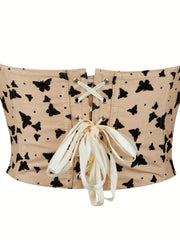 Butterfly Print Corset Bustier Tummy Control Lace Up Body Shaper