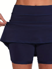 Solid Pocket Skort Running Tennis Golf Skort Women's Clothing
