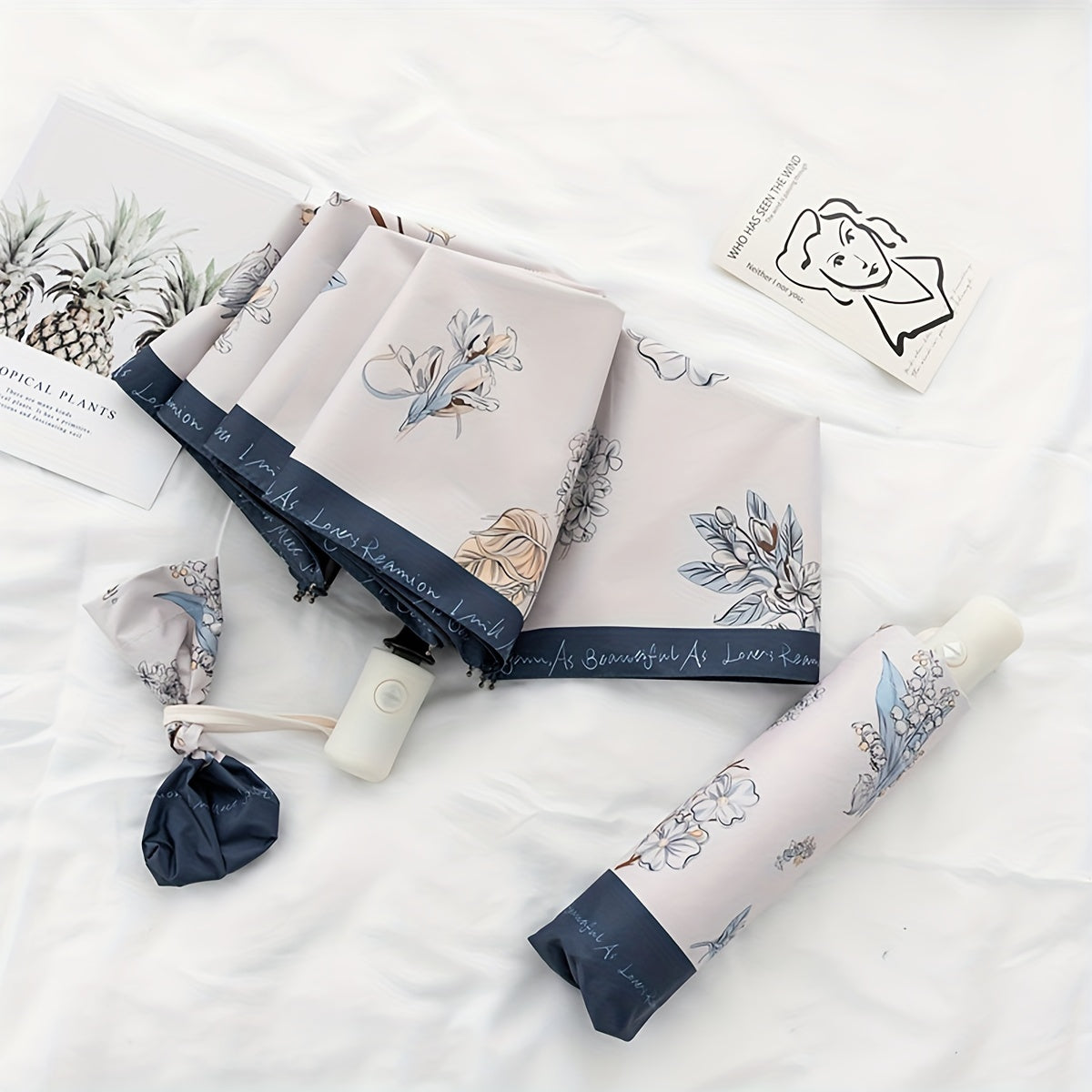 Lily Of The Valley Vinyl Auto Folding Umbrella Rain Or Shine Dual use