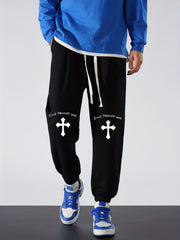 Cross Print Men's Drawstring Sweatpants With Pockets