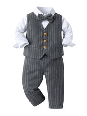 Infant Boys 3pcs Gentleman Suit Shirt Pants Vest With Bow