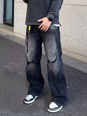 Mens Street Ripped Pants Jeans Handsome Loose Straight Pants