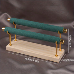 Two Tier Ring Flannel Display Jewelry Rack Solid Wood Base Organizer