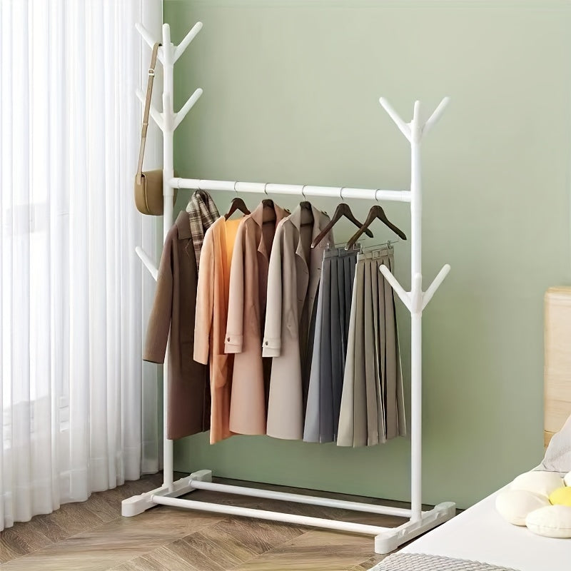 1pc Standing Clothes Rack with Lower Storage and Hooks, Double Bar Drying Rack