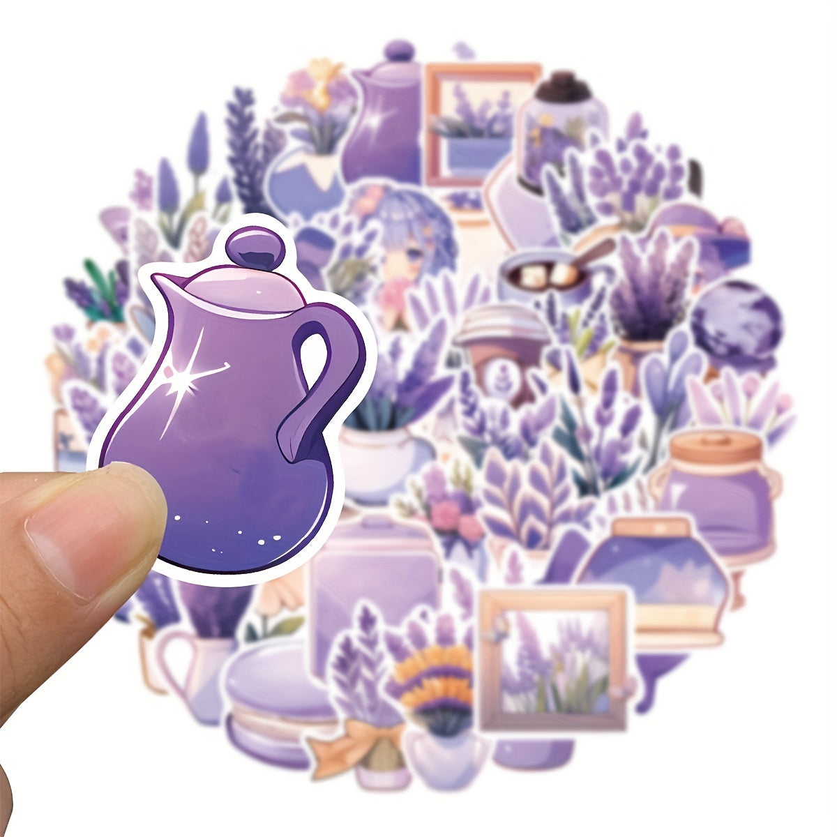 50pcs Lavender Cartoon Phone Case Stickers PVC Waterproof Self adhesive Stickers