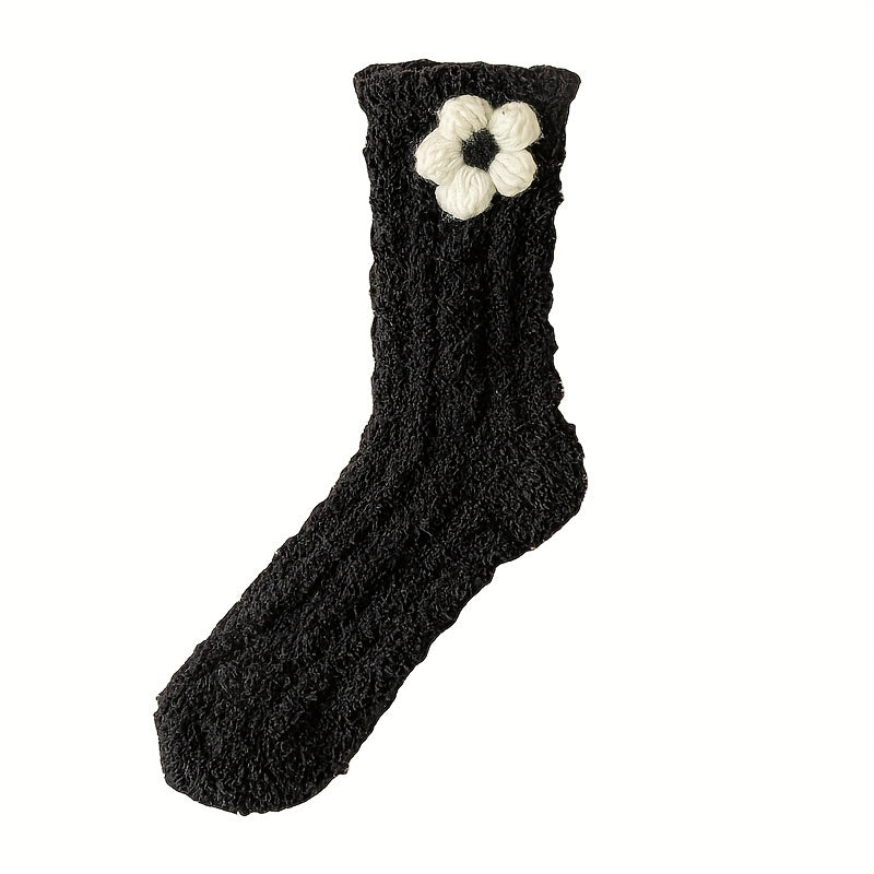 4 Pairs Floral & Bow Decor Socks Comfy & Fuzzy Floor Socks Women's Stockings