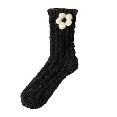 4 Pairs Floral & Bow Decor Socks Comfy & Fuzzy Floor Socks Women's Stockings