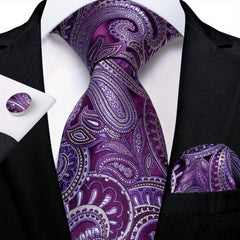 Men's Purple Stripes Floral Ties Set Necktie