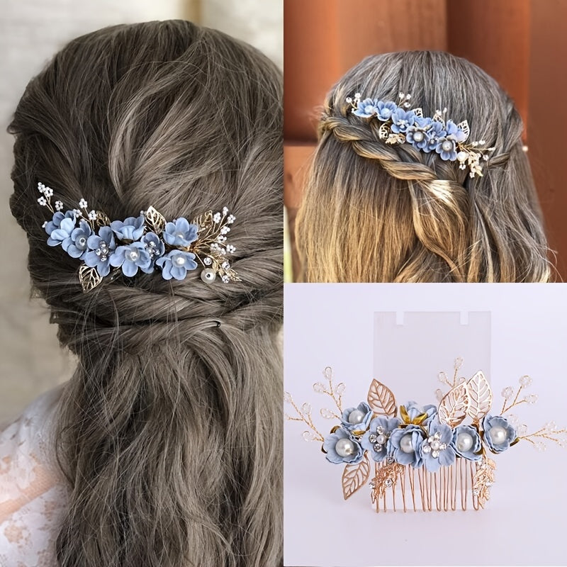 Bridal Hair Comb Pearl Crystal Flower Side Comb Pin