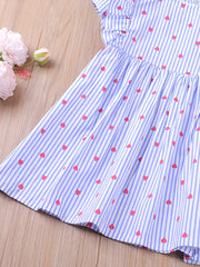 Toddler Girls Puff Sleeve Ruffle Trim Stripe Heart Graphic Princess Dress