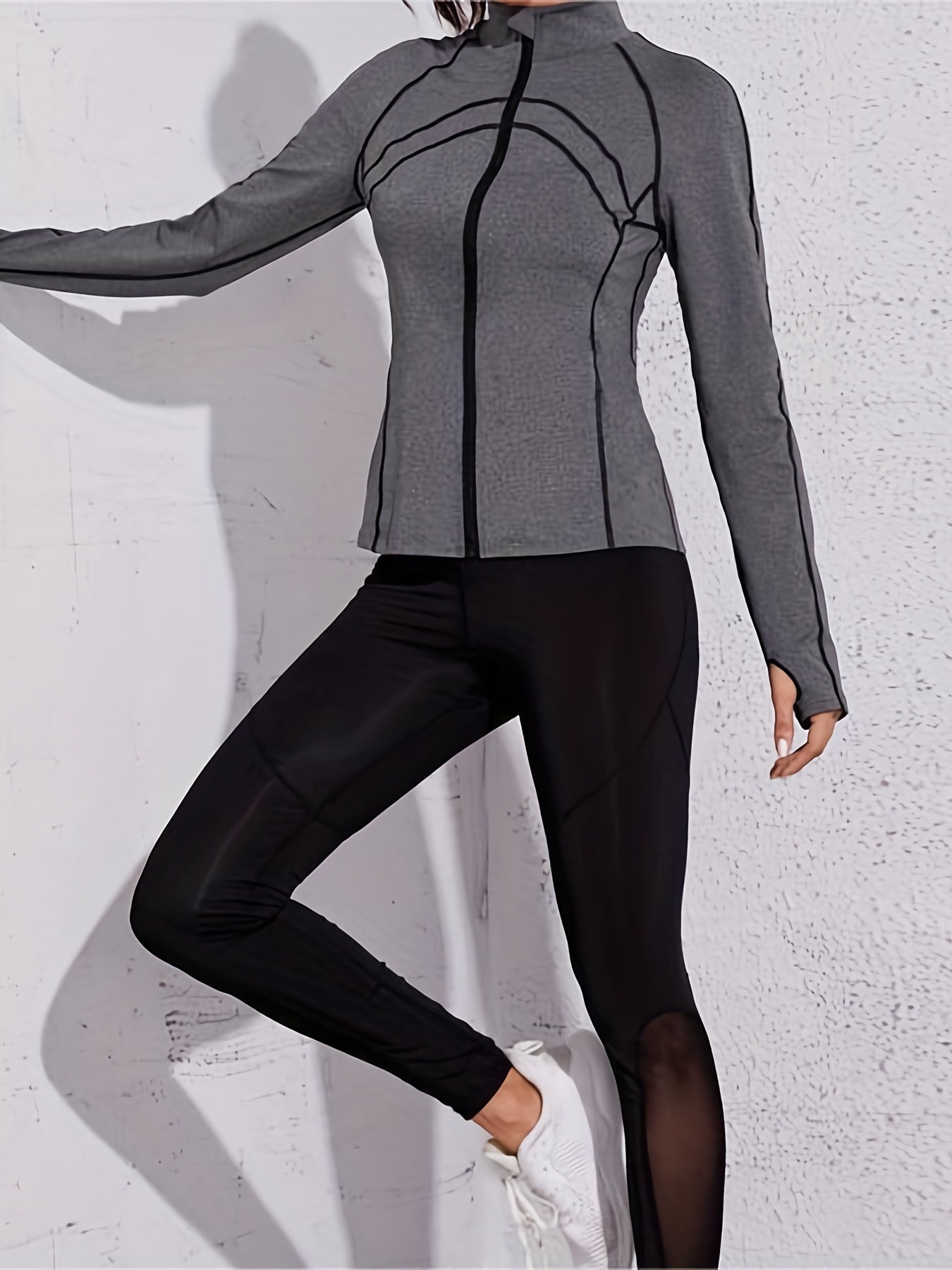 Stand up Collar Zipper Yoga Jacket Long Sleeve