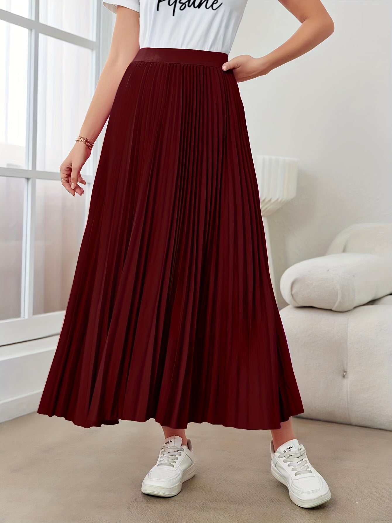High Waist Pleated Maxi Skirt for Women