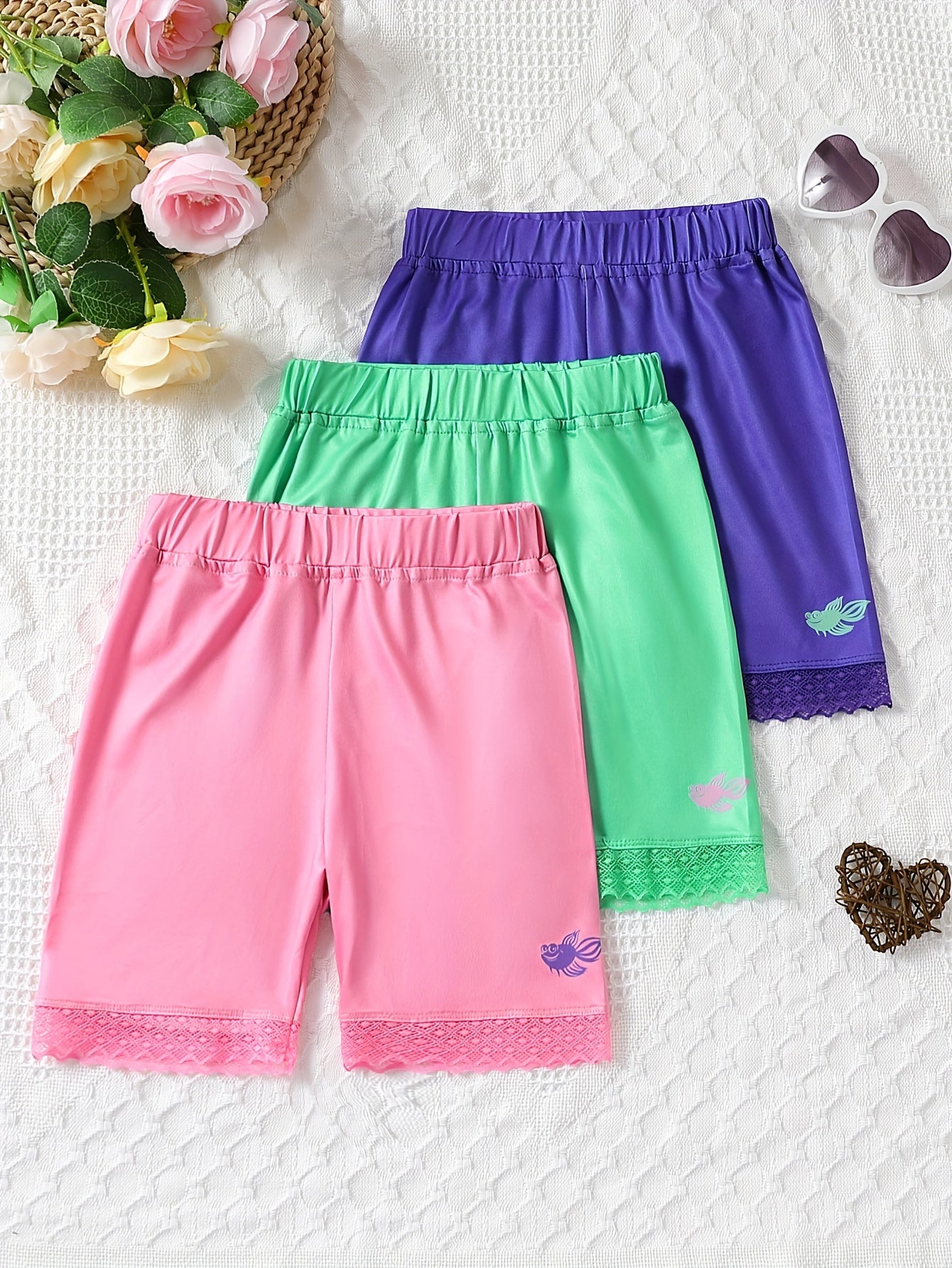 Girl's 3-Pack Sports Shorts with Lace Fringes