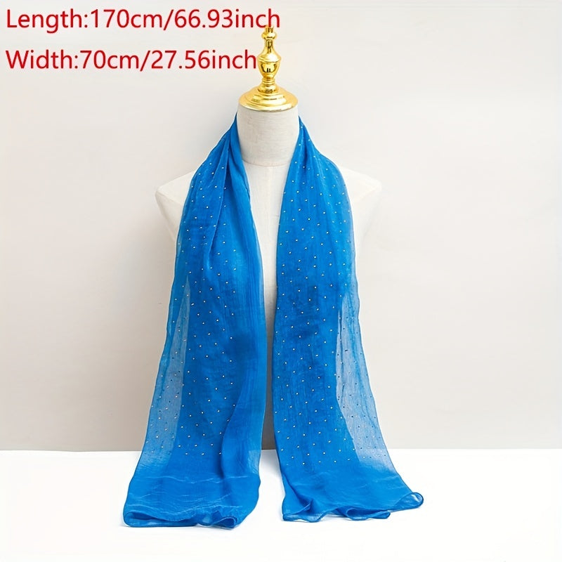Rhinestone Decor Crinkle Scarf Hijab Solid Shawl Windproof Head Wrap