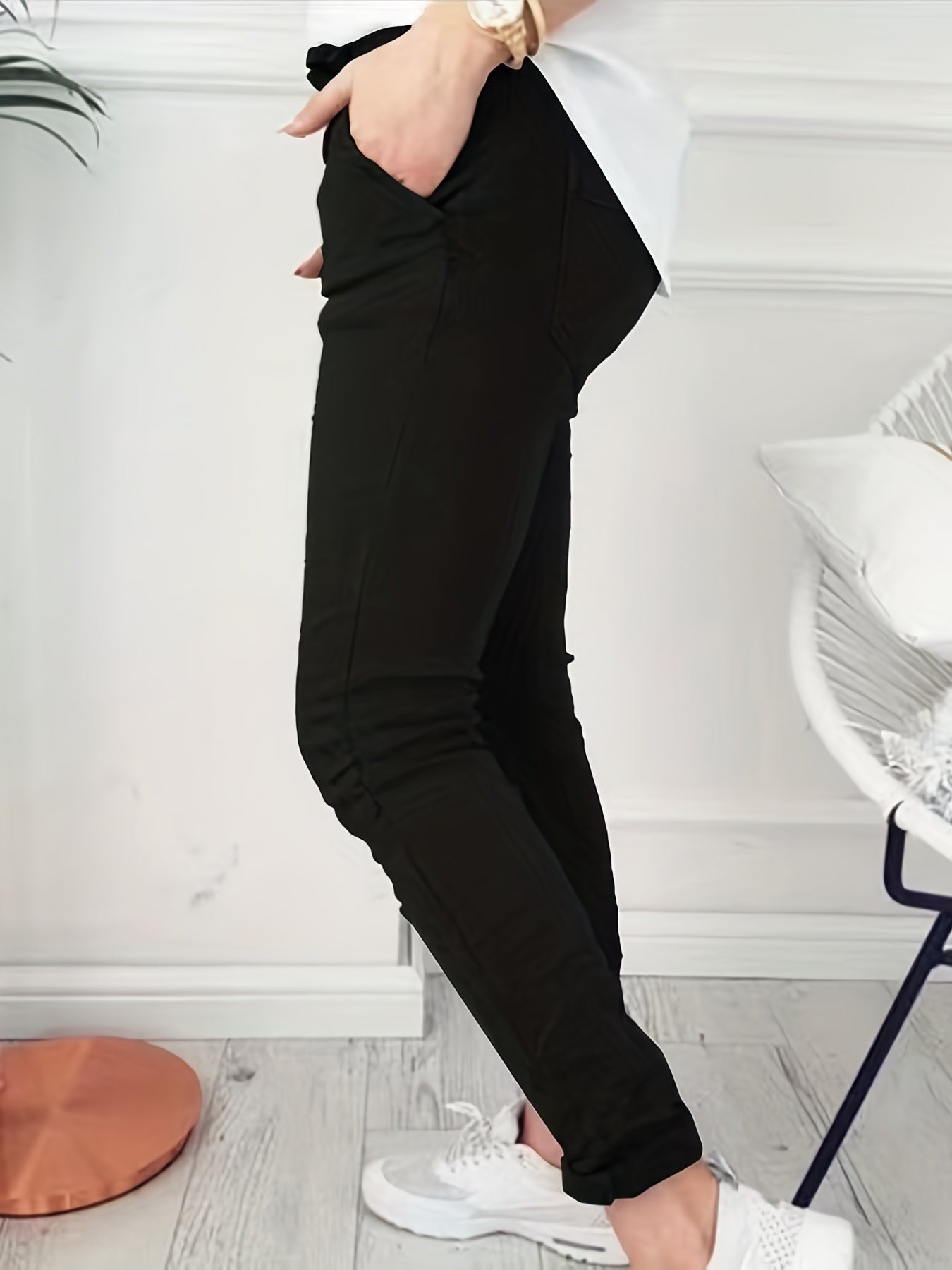Drawstring Long Length Pants Casual Solid Pants With Pockets