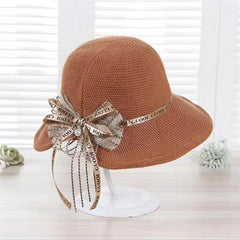 Irregular Brim Sun Hat with Bowknot Strap UV Protection