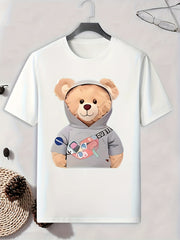 Bear Print Men's Graphic T-shirt for Summer