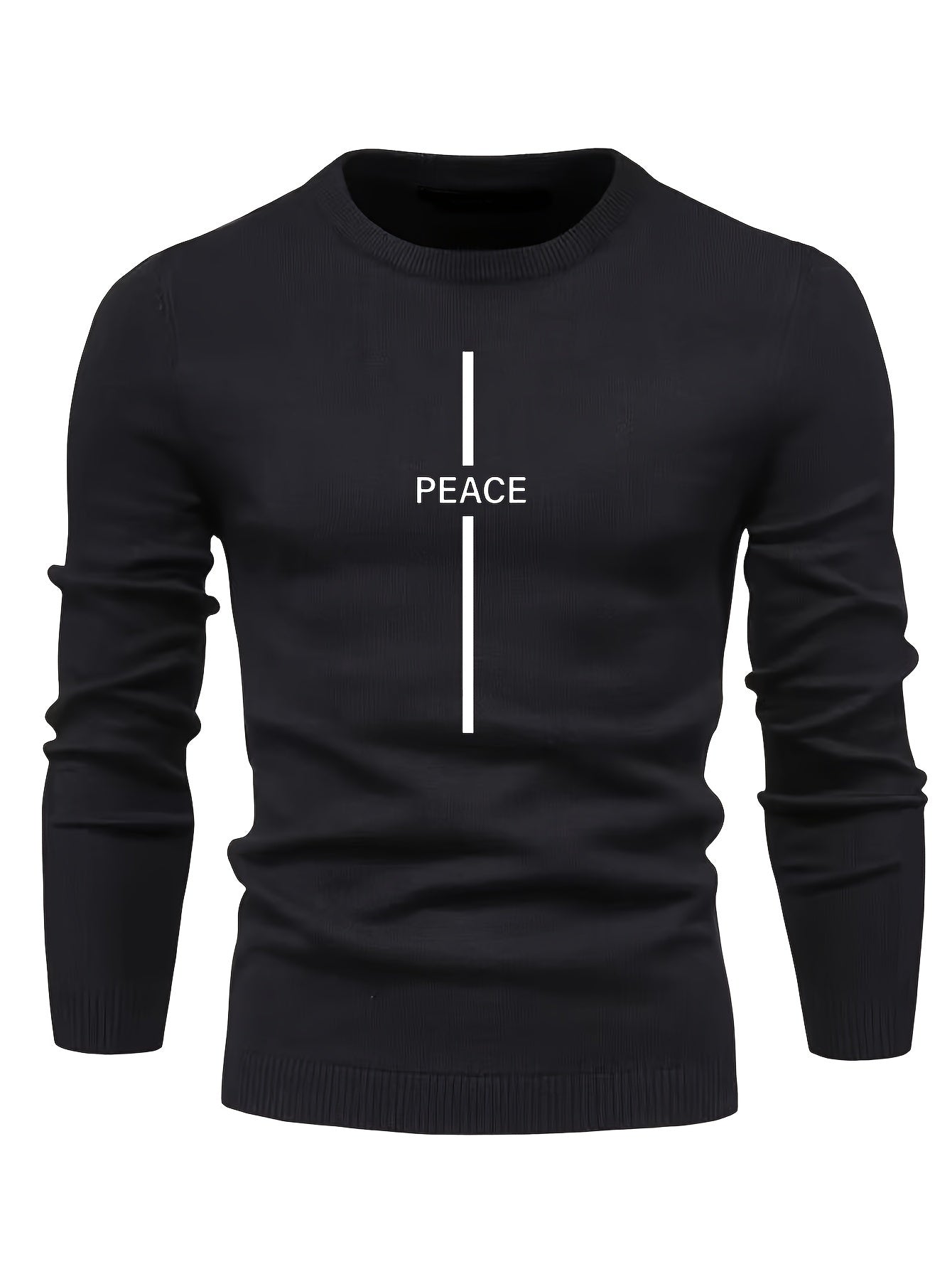 Men's Letter Print Knitted Sweater Active Mid Stretch Slim Fit Warm Pullover