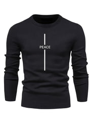 Men's Letter Print Knitted Sweater Active Mid Stretch Slim Fit Warm Pullover