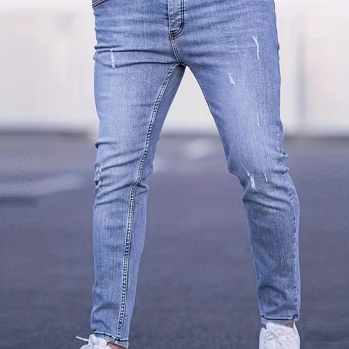 Men's Slim Fit Ripped Jeans Casual Street Style Distressed Denim Pants