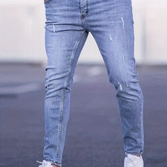 Men's Slim Fit Ripped Jeans Casual Street Style Distressed Denim Pants