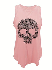 Skull & Flower Print Tank Top Sleeveless Casual Summer Women's Clothing