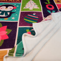 Warm Flannel Blanket for Camping & Home Use with Christmas Cartoon Santa Snowman