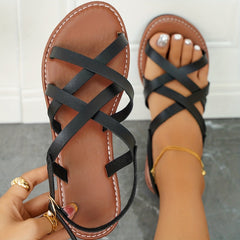 Women's Cross Strap Flat Sandals Casual Buckle Strap Summer Shoes