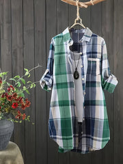 Plaid Print Long Sleeve Button Up Tunic Shirt