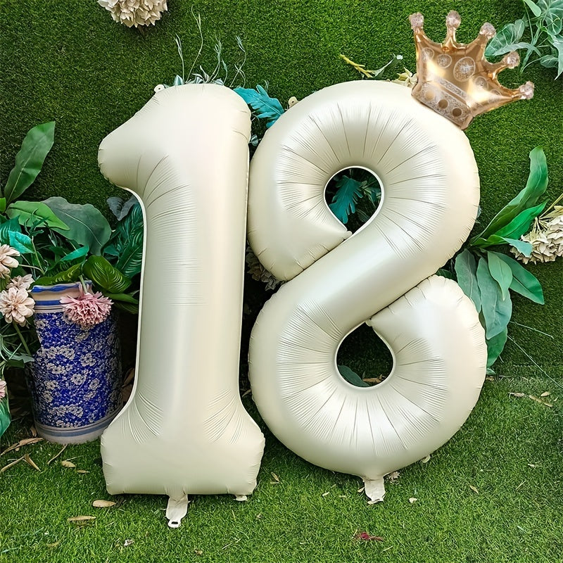 Beige Caramel Number Foil Balloons Set, Birthday Party Wedding Anniversary Decor