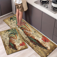 Colorful Rooster Kitchen Floor Mat Non Slip Water Absorbing Rug