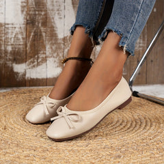 Women's Bowknot Slip-On Square Toe Shoes Non-slip Comfy Ballet Shoes
